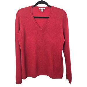 Cashmere by Charter Club 100% 2‑Ply V‑Neck Sweater Size L Red Luxury Soft Preppy